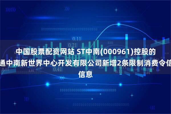 中国股票配资网站 ST中南(000961)控股的南通中南新世界中心开发有限公司新增2条限制消费令信息